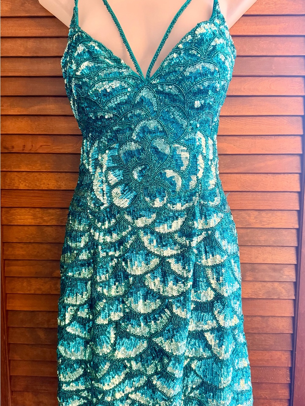 Sherri Hill Teal Sequin Mini Dress